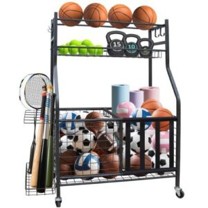 Garage cj products Equipment Storage Rack With Large Capacity, Wheeled, Rolling, Indoor And Outdoor Universal Ball Storage Rack